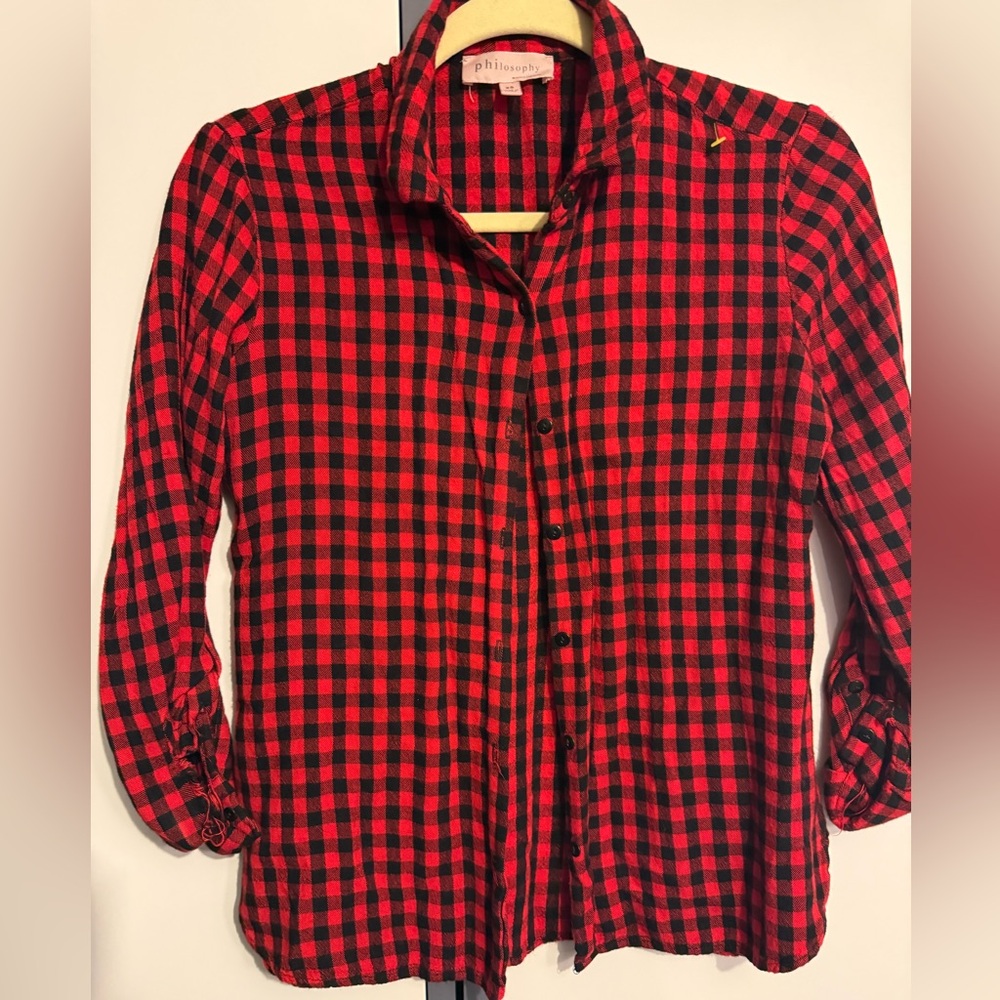 Philosophy Red and Black Checkered Button Down Shirt